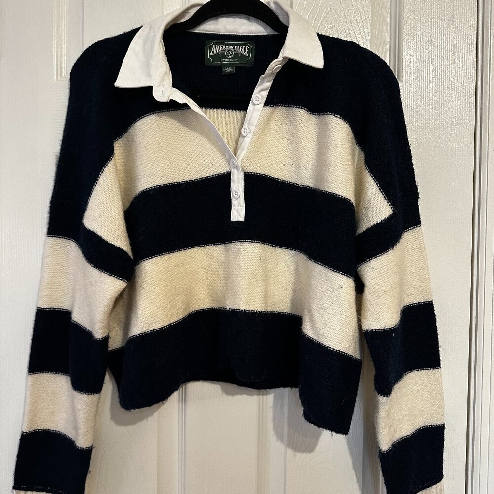 American Eagle Crop polo striped sweater